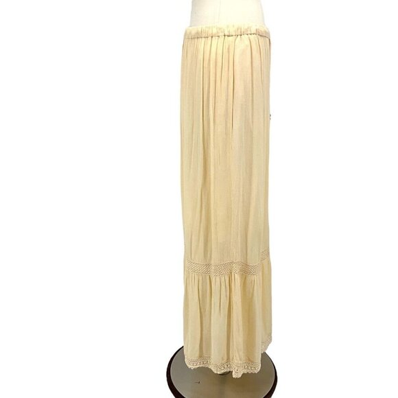 RAGA Size M Maxi Skirt Cream Gauze Flowy Beach Drawstring Tiered Lined Cotton - Picture 6 of 11